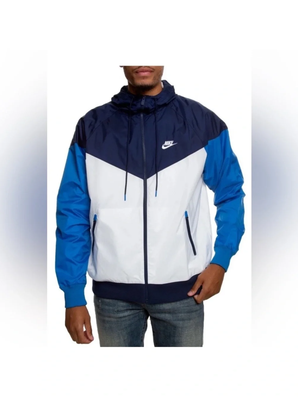 Nike Men’s Midnight Navy/Summit White/ Blue Colorblock WINDRUNNER Jacket SZ LRG